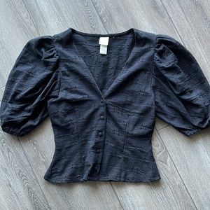 H&M | Black Eyelet Bubble Sleeve Top